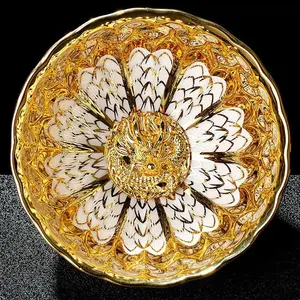 Handmade Teacup No. 5 Gold-Plated Silk Dragon Pattern Traditional Oriental Aesthetic Porcelain Tea Vessel with Free Oriental Power Amulet