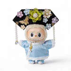 Plush doll Light Blue Traditional Manchu Outfit for Labubu OOAK 15/17cm (NO DOLLS)