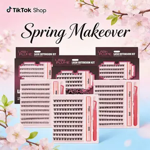 Lashplume Wispy Natural Lash Clusters Kit 8-16mm DIY Lash Extension Kit with Waterproof Lash Bond & Seal and Tweezers for Individual False Eyelashes Makeup