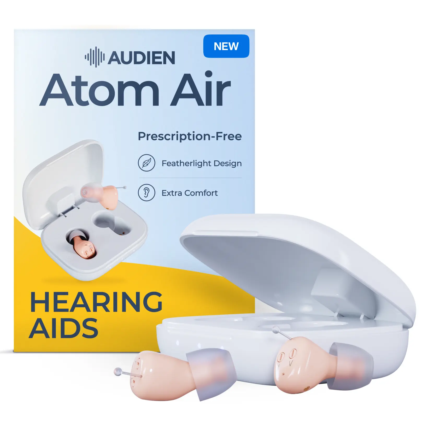 Audien Atom Air OTC Hearing Aids – Lightweight & Invisible, 24Hr Battery, FDA Registered, No App Needed, $149/Pair