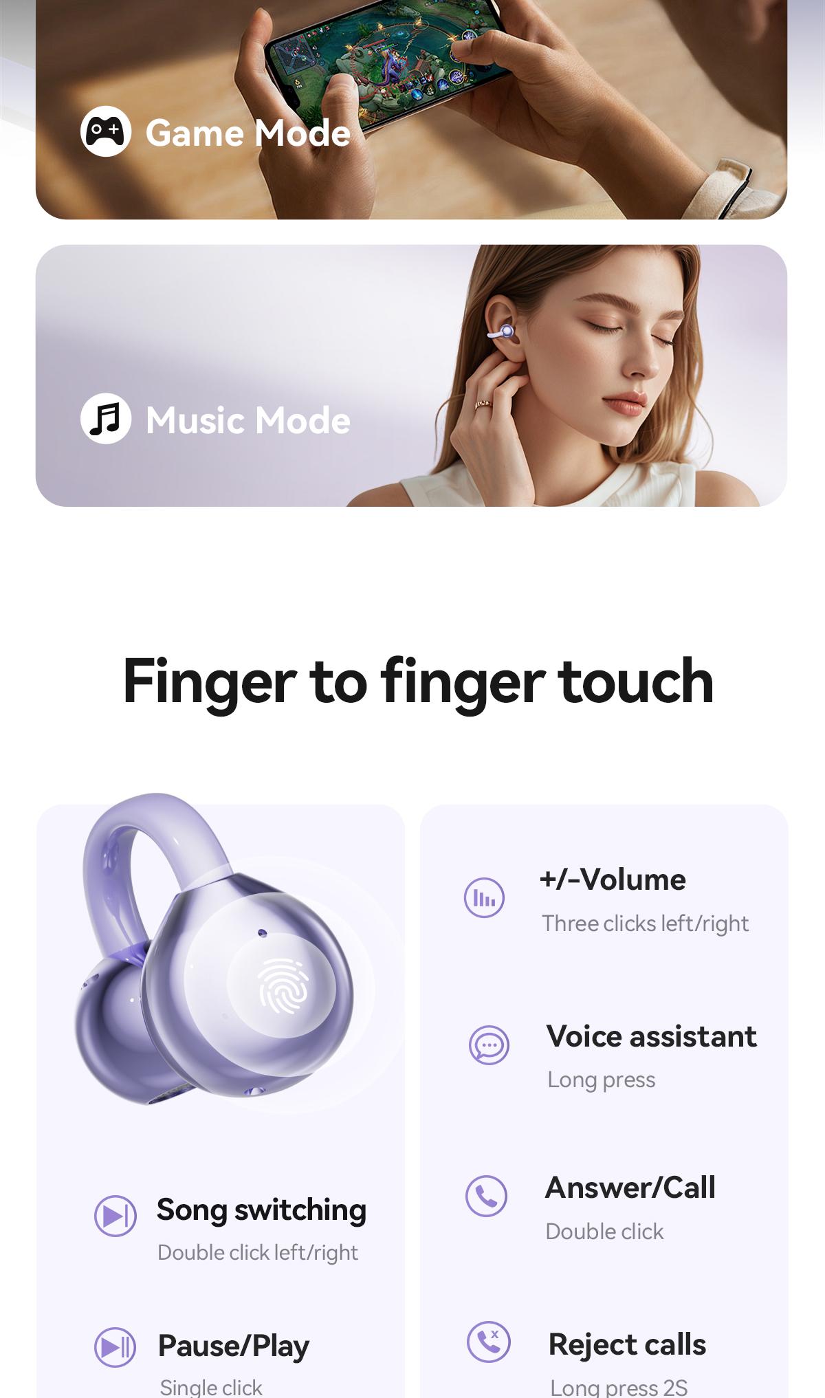 CHENRUIDA GL8 Clip On Wireless Headphones 2025 Bluetooth 6.0 DT6.0 Tech 360° Sound IPX7 Waterproof TWS Earbuds for Music Calls Sports Purple TWS Electronic