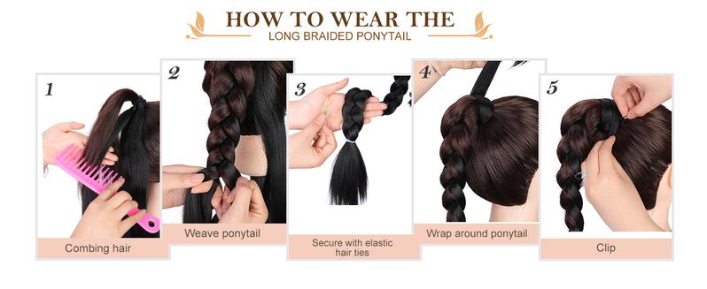 AISI HAIR 2PCS DIY Braid Ponytail Extension Long Straight Wrap Around Hair Extensions Ponytail Soft Synthetic Hair Natural Hairpieces for Women