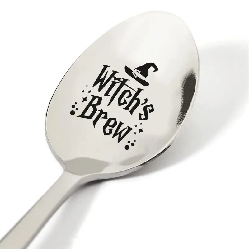 Stainless Steel Witch's Brew Engraved Spoon, Teaspoons, Chocolate Spoons | Ideal for Coffee, Ice Cream, Tea & Desserts | Perfect for Home Parties, Office Use, Birthday & Christmas Gifts