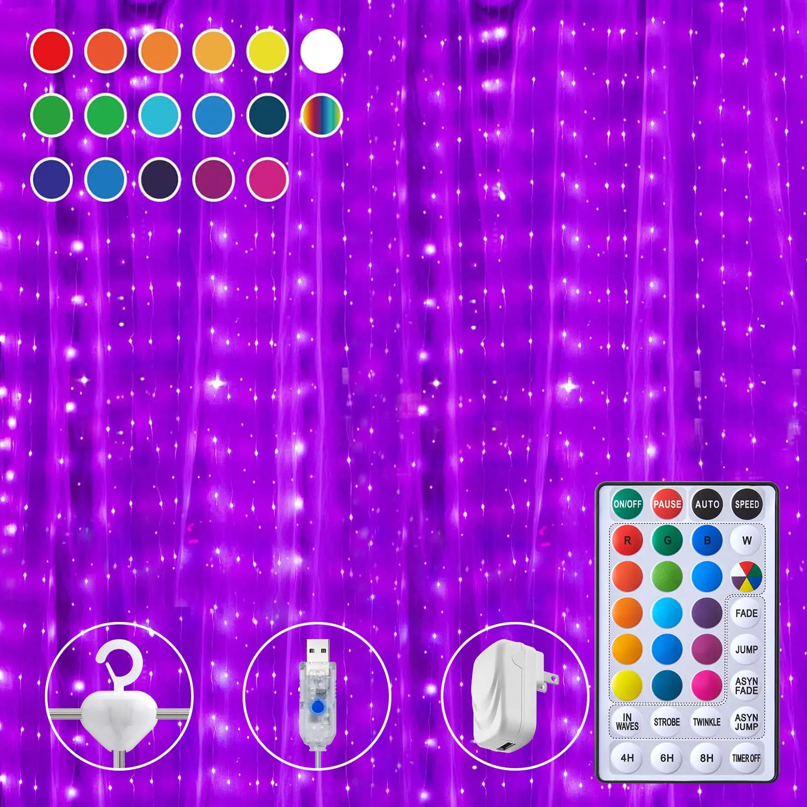 Brightown 16 brilliant colors and 3 colored lights - 250 LEDs 9.8 X 8.8 feet fairy light string, 7 modes flashing lights with remote control, background wall hanging drip lights for bedroom backyard Halloween Christmas decoration Lighting