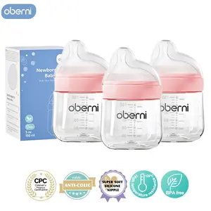 Oberni Breastfeeding Bottle, 150ml/5oz PP Anti Colic Baby Bottles with Natural Response Nipple and BPA Free 2.36In Wide Neck ,for 0-6 Months Babies