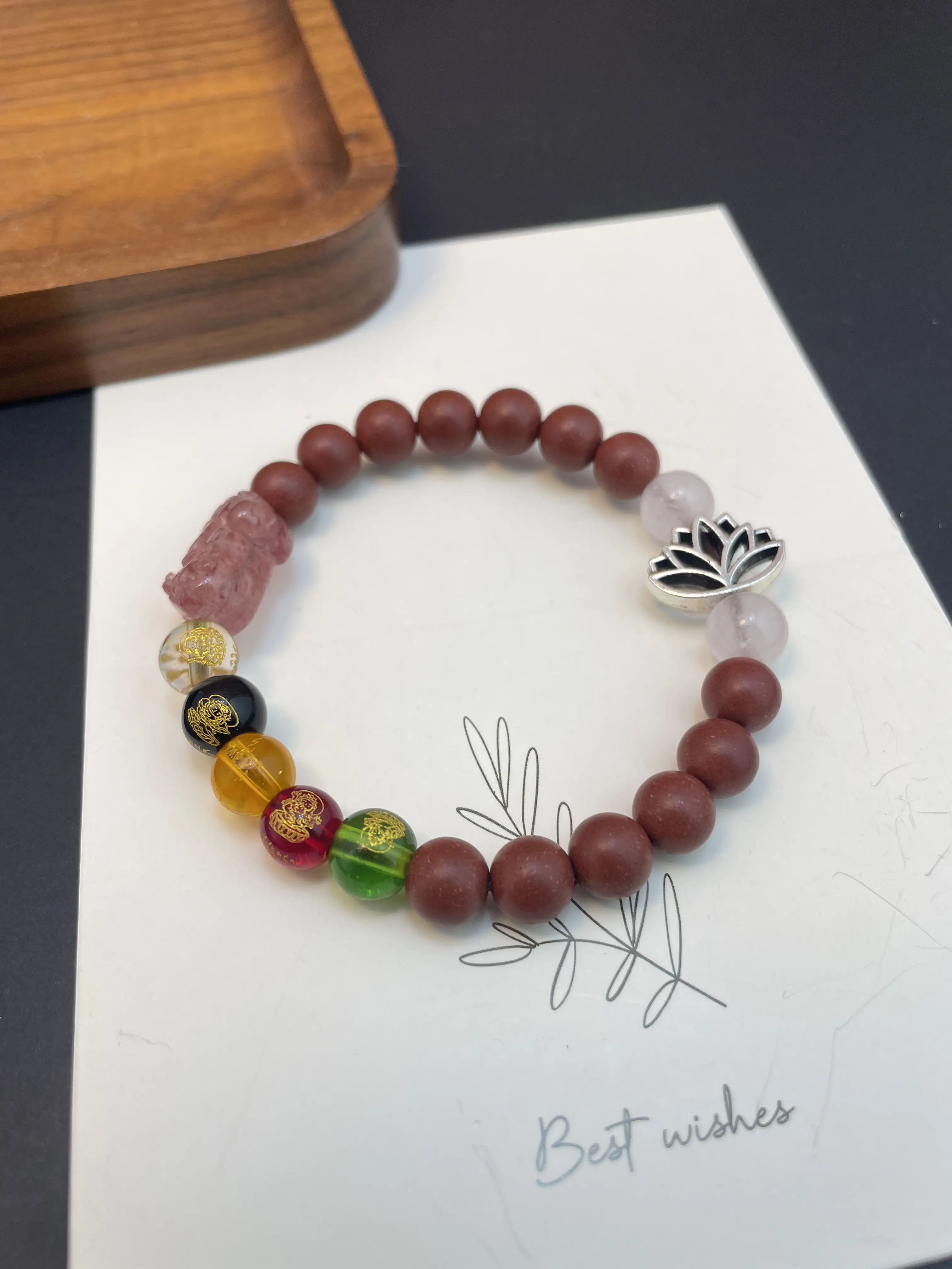 8 MM Handmade  Herbal Incense Aromatherapy bracelt attracting wealth with five path wealth god+Pixiu+Lotus