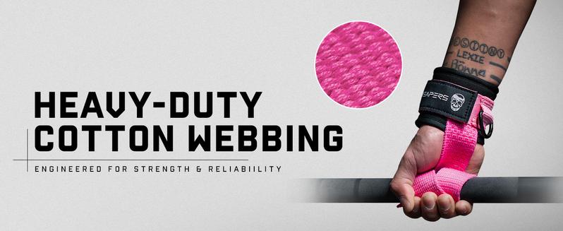 Gymreapers Griplink Lifting Straps with Cushioned Wrist Cuff 14.5" Cotton Strap Anti-Slip Silicone Beads 5mm Steel D-Ring for Free-Weight & Cable Training