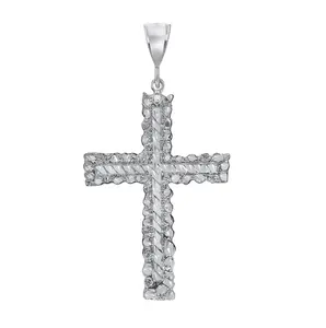 MST 925 Sterling Silver Nugget Cross Crucifix 2.5" Pendant Necklace, Unisex, All Ages, Hypoallergenic