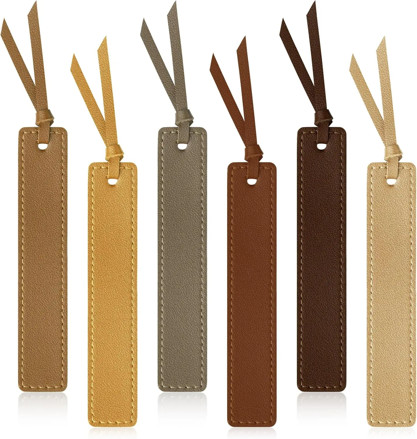 Handmade Stitched Odorless PU Leather Bookmarks with Tassel Detail, Clean Retro Look (6 Pcs, 7.7x0.9x0.05in) - Thin Office Stationery, Book Club Gifts for Bookworms, Elastic