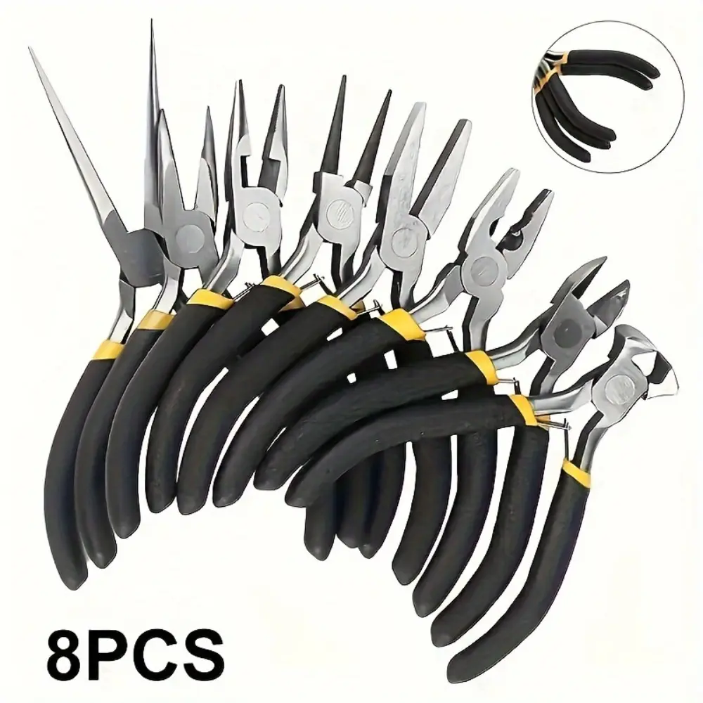 8pcs Mini Jewelry Pliers Set - Needle Nose, Angled Vise & Wire Trimmer - Multifunctional DIY Craft Tools for Jewelry Making and Repair Multipurpose Plier Set Pliers Kit