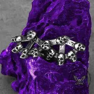 GTHIC Punk Multi-Skull Stainless Steel Stud Earrings Edgy Gothic Style Accessory for Casual Outfits or Birthday Gifts