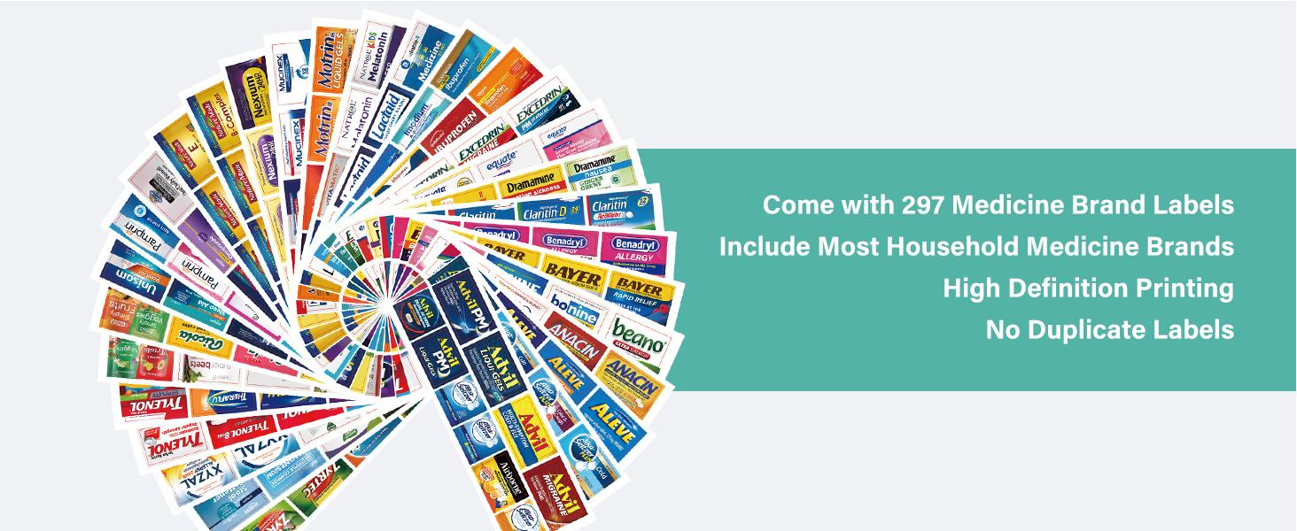 Travel Pill Organizer Box with 146 Labels, 10 Compartment Small Pill Case Medicine Kit, Portable Pocket Purse Pharmacy, Daily Weekly Vitamin Supplement Medication Holder