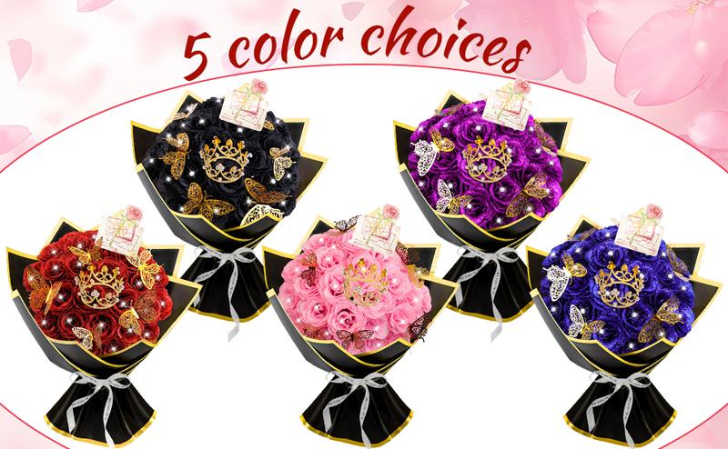 28 Red Glitter Roses Bouquet - Artificial Flowers Bouquet with Diomand Pins,Red Roses DIY Fake Flower Bouquet Kit - Sparkling Flower Arrangement for Valentines Day,Anniversary,Weddings Engagement