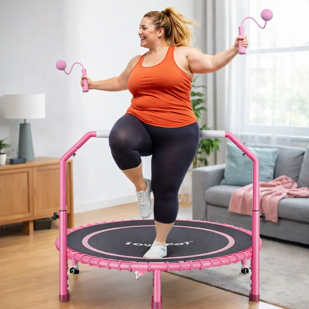 CRAFT SPOT! 40-In Foldable Bungee Exercise Trampoline, 450LB Capacity, Adjustable Handle, Quiet Folding Fitness Trampoline for Home Gyms Cardio Calisthenics