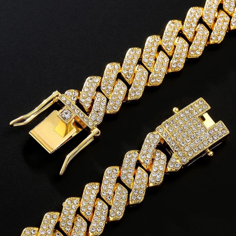 1PC lced Out Cuban Link Chain 12MM ProngRhombus Diamond Cuban Chain Hip HopChoker Necklaces Women Men Jewelry
