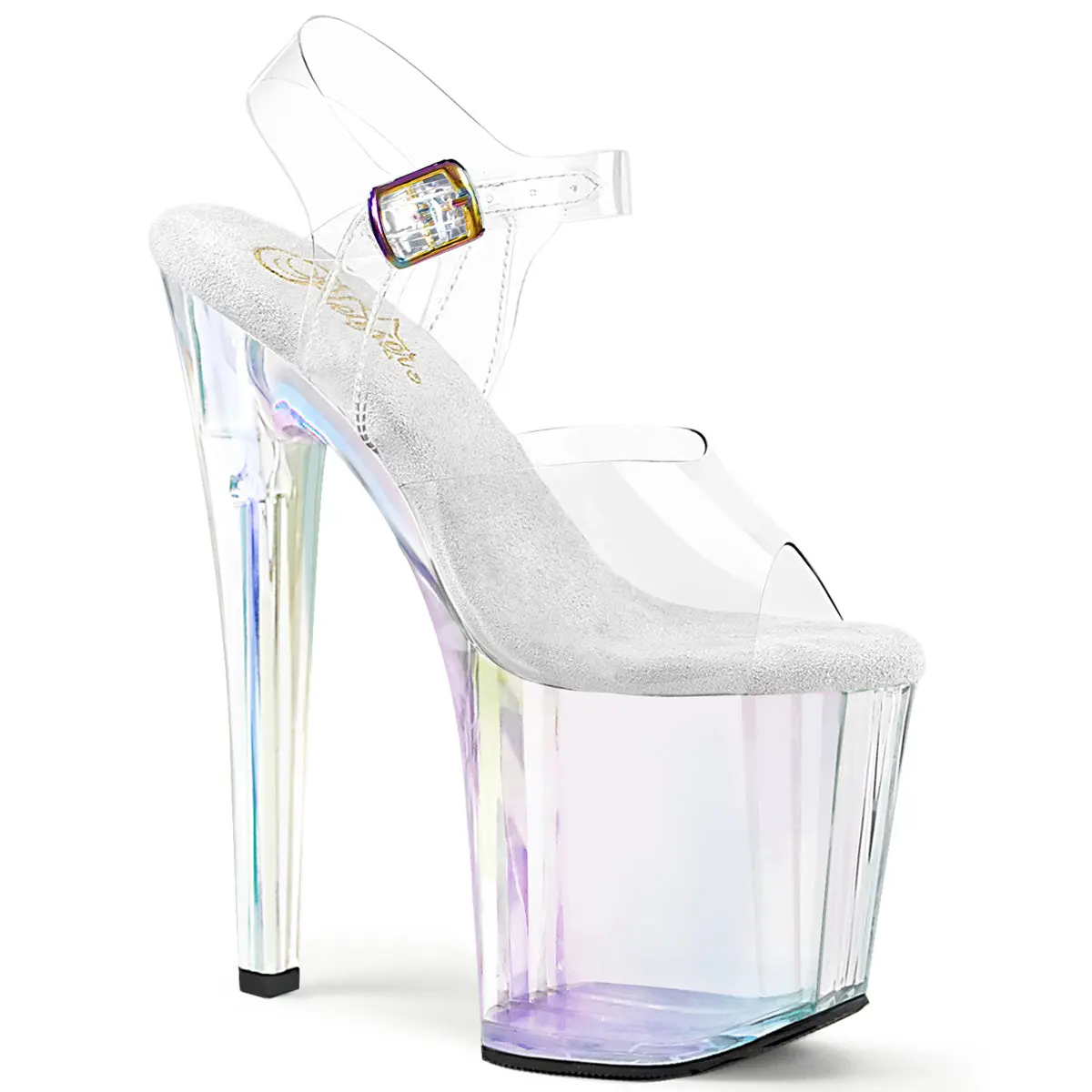 Women's Elegant Stylish Platform Sandals - Enchant-708HT, Decor-Enhanced Clear/Holographic Tint High Wedge Heels Fashion Footwear