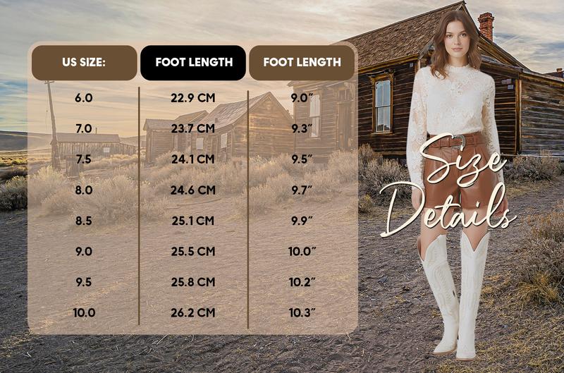 CELNEPHO Women Cowboy Boots Pointed Toe Over The Knee Country Boot Western Embroidery Design Side Zipper Closure Easy Pull on Cosplay Cowboy Festival Valentine Gift Spring Dress Shoes