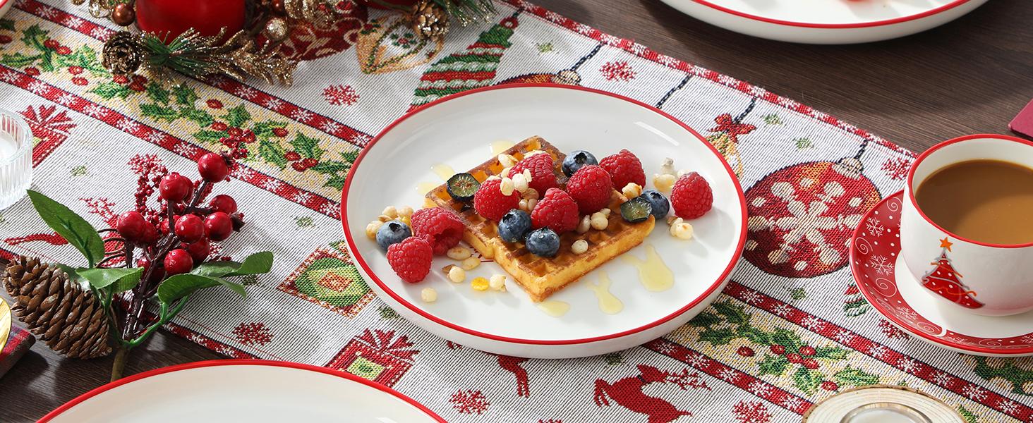 MALACASA Santa Claus / Christmas Tree 30-Piece Dinnerware Set (Service for 6) - New and Improved- Fine Earthenware Holiday Dinner Set - Microwave & Dishwasher Safe Winter Holiday