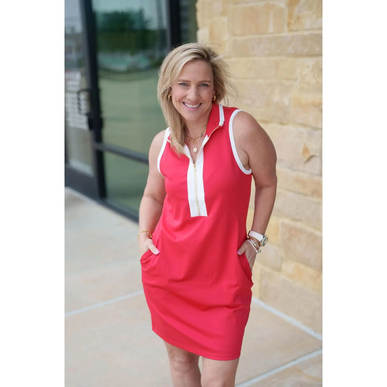 Everyday Zipper Dress-Red