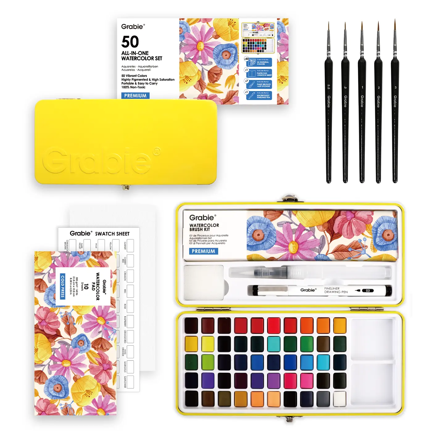 Grabie All-In-One Premium Watercolor Set of 50, Back to School, Class Reward Gift Idea