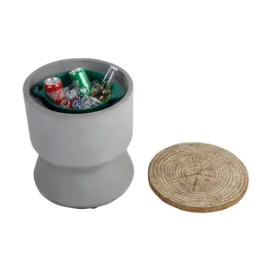 Outdoor Concrete Look Accent Table with Ice Bucket, Outdoor Cooler Side Table - 2 in 1 - Designed for use as Outdoor Side Table, Patio Table, Outdoor Patio Decor and Outdoor Bar, Portable Bar, Patio Bar, Ice Chest