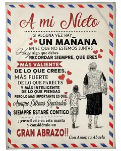 Spanish Abuela to Grandson Flannel Blanket - 'A mi Nieto' Affectionate Letter Print Throw Blanket, Soft Warm Grandparent Gift for Grandson, Ideal for Naps, Camping, Travel, Home Decor, Perfect Holiday/Birthday Gift