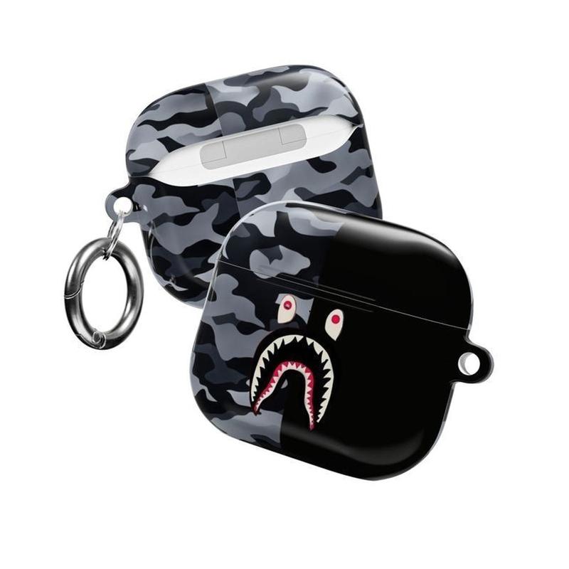 Camo Streetwear AirPods Case | Bold Shark Mouth Icon with Military Camouflage Patterns | Urban Hypebeast Cover For AirPods 1 2 3 4 & Pro Gen 1 2 3 PMDWE8
