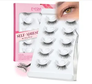 Self Adhesive Half Lashes 12mm Self Adhesive Eyelashes Preglued Glueless Natural False Lashes No Glue Needed Strip Lashes Easy for Beginner 5 Pairs by EMEDA(Half Lashes 874)