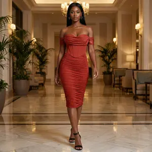 Elegant Off Shoulder Sweetheart Ruched Red Bodycon Midi Dress With Built-In Bra Sexy Backless Design Perfect For Night Out Cocktail Party Wedding Guest Birthday Anniversary Formal Dinner Vacation