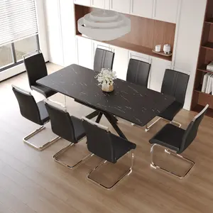 62.4" Extendable 78.15" MDF Dining Table Set for 6-8 Persons with C-shaped Tube Chairs & Metal Legs for Dining Room & Kitchen