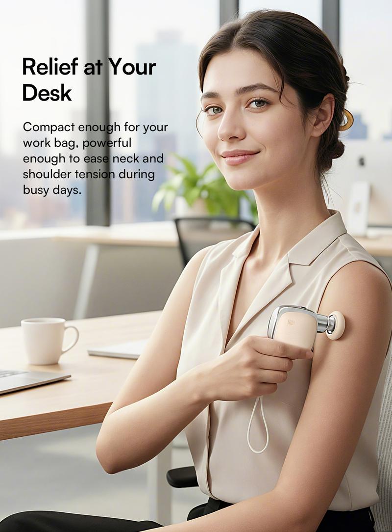 INIA PocketForce Palm-Sized Massage Gun – Portable Deep Tissue Massager with 3000 Percussions/Min, 7mm Stroke Depth & 10 lbs Force, Ultra-Quiet <48dB, 3 Heads & 4 Speeds, USB Rechargeable Travel Companion Gift Set