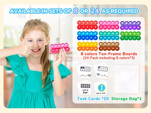 JoyCat Ten-Frame Math Learning Tools for Elementary, 10 Frames and 20 Task Cards, Durable Math Counting Games, Preschool Classroom Learning Activities
