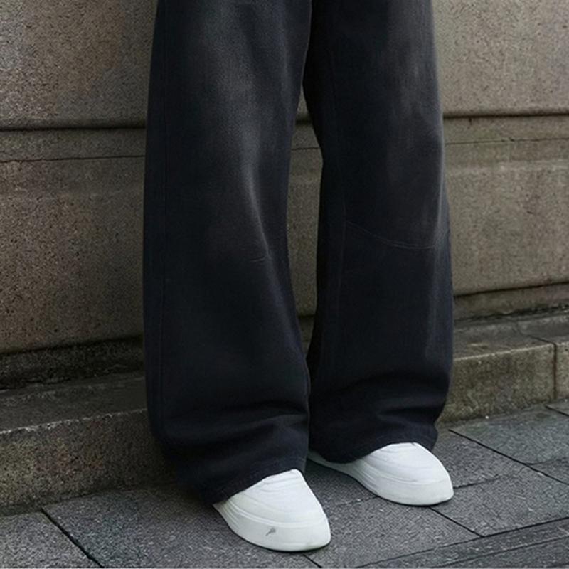 Men's Loose Wide-Leg Jeans Straight-Leg Non-Elastic Mid-Waist Breathable Fabric All-Season Classic Street Style Fashionable Casual Wear Comfortable Durable