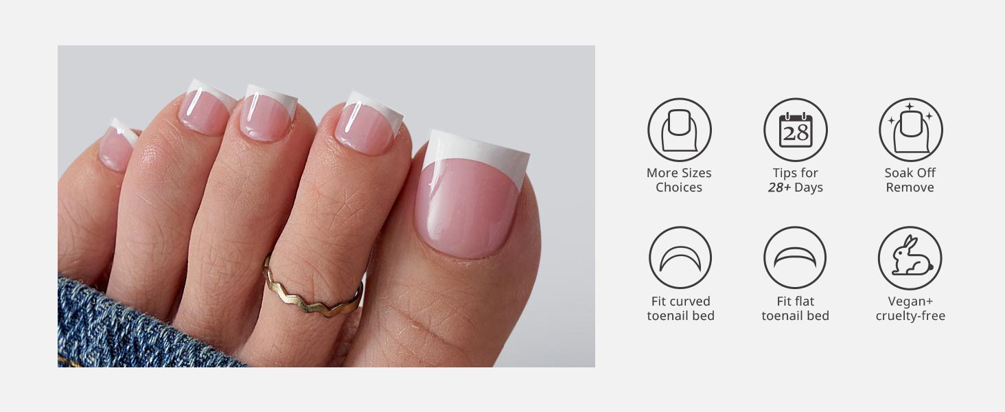 btartboxnails XCOATTIPS Toe Nail Tips - Product only 160pcs  Real Square Pink French Tip Short Toenail Press Ons Fit for Short & Extra Short Toenails Bed,Soft Gel Toe Nail Tips for Women