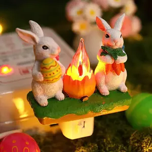 Bunny Campfire Flickering Nightlight, Rabbit Night Light Plug into Wall Easter Night Light with Switch Bunny Decor Easter Home Decorations