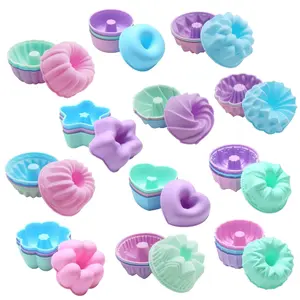 48PCS Silicone Baking Cups 12 Shapes Reusable Nonstick Cupcake Liners Food Grade BPA Free Multicolor Mini Cake Molds