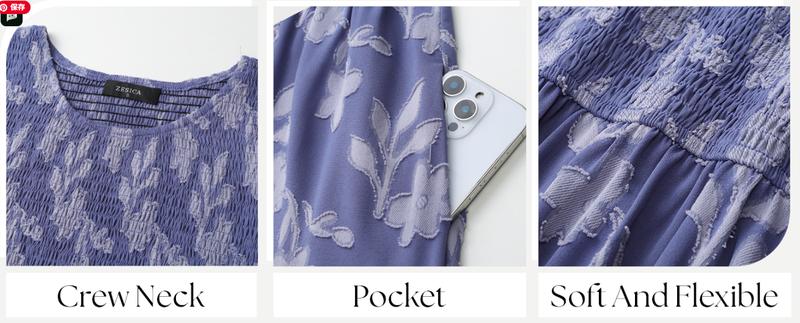 ZESICA Women's Fall Boho Floral Midi Dress 2025 Casual Long Sleeve Crewneck Flowy Wedding Guest Long Dresses