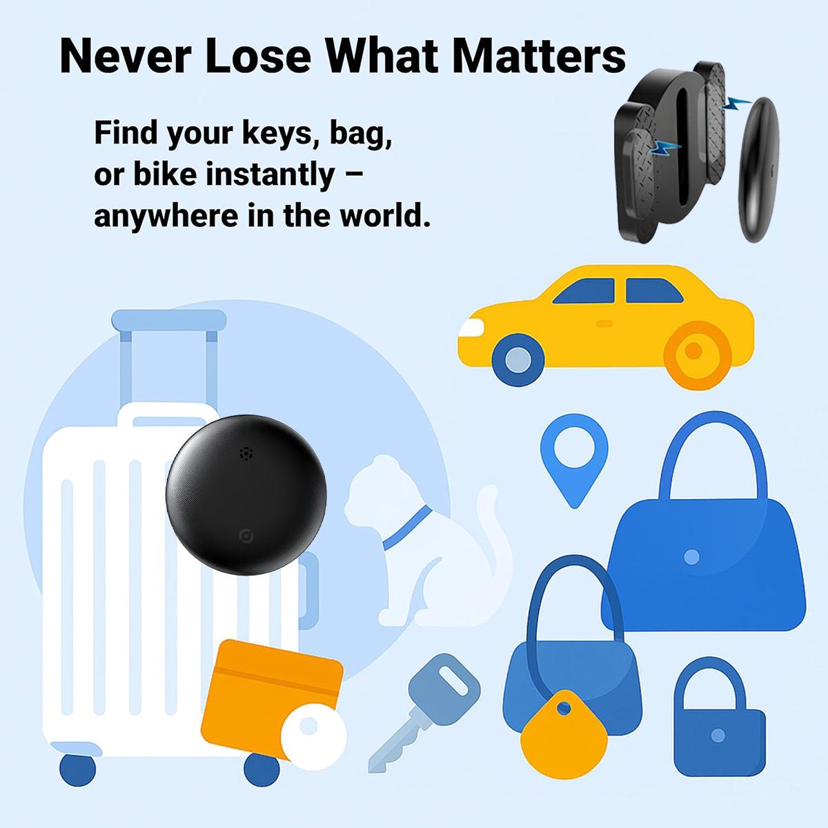 GPS Tracker for Vehicles - (Available for Android and iOS) Waterproof, Drop-Resistant,Real-Time Mini Tracker Device for Vehicles, No Monthly Fee Subscription No SIM Card Required