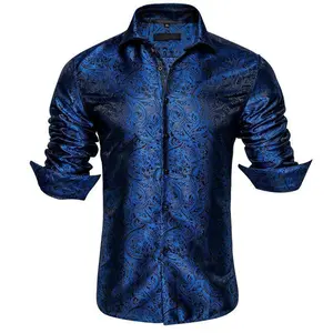 Men's Paisley Floral Formal Casual Dark Blue Sapphire Long Sleeve Dress Shirt Breathable Anti-Shine Jacquard Button Wedding Prom Down Jacket windproof outdoor camo surfs up wife graphic design movie fatherhood short cotton tee menswear clothing crewneck