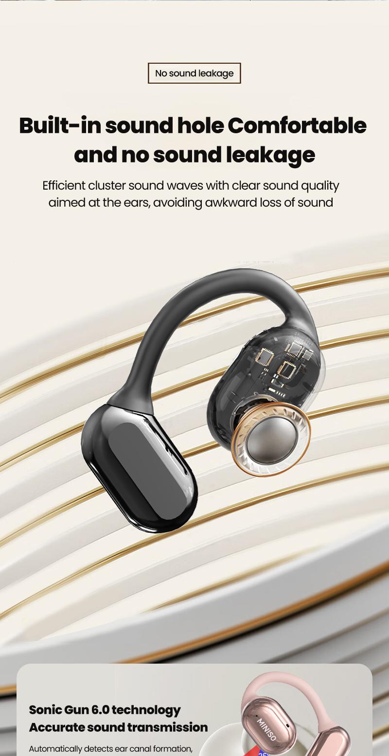 Miniso X39 True Wireless Open Ear Headphones , Bluetooth 5.4 Long Battery Time Earbuds , HiFi Sound Over Ear Headphones