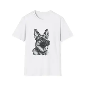 German Shepherd Portrait T-Shirt | Realistic Black Ink Dog Illustration
