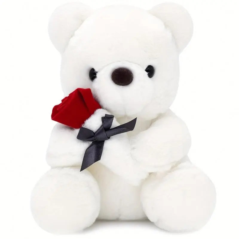 Cute / Plush Bear with Rose, Rose Bear Teddy, Soft Polyester Fill, Soft Adorable Stuffed Bear, Ideal Gift for Birthday, Anniversary, Valentine's Day, Mother's Day, Home Decor Ornament