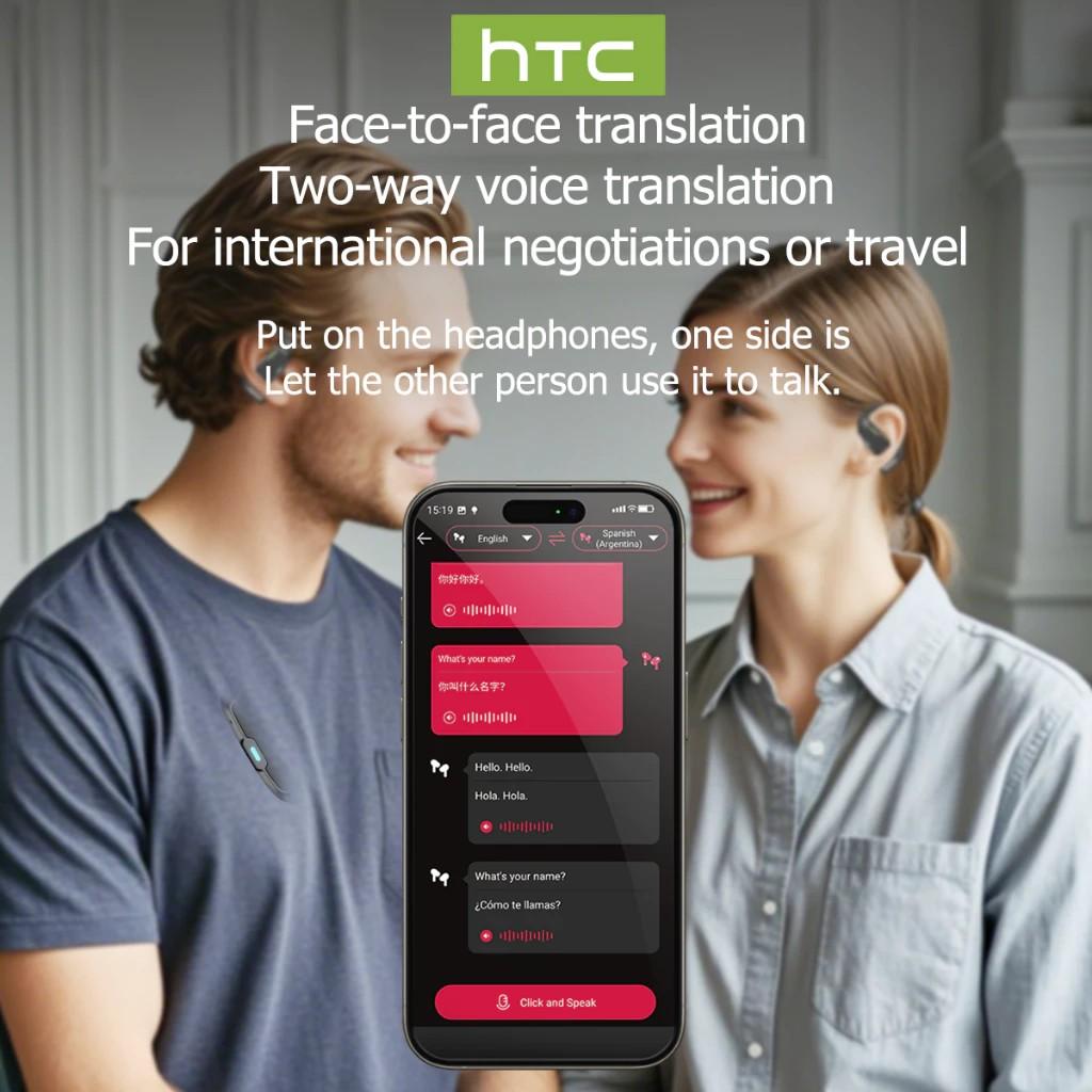 HTC NE18 AI Headphones Open Earbuds with 134 Language Translation Bluetooth 6.0 Dual Mode Switching HD Clear Calls IPX5 Waterproof HIFI Sound Quality Long Battery Life Comfortable Wear