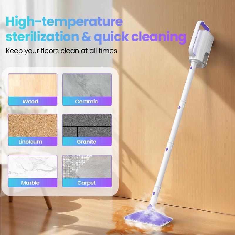[FebFaves]Steam Mop 12-in-1 Floor Cleaner with Detachable Handheld Steamer for Walls, Grout, Floors, Tiles, Carpets & Grease. Includes Multi-Function Accessories Cleaning Tools Cleaning Set