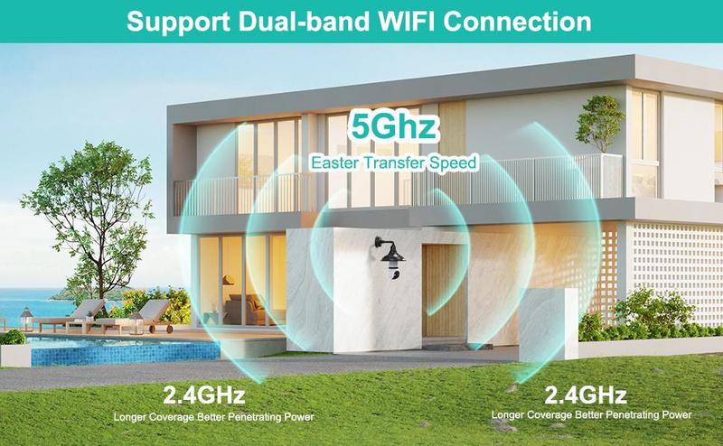 Hawkray Infrared night vision 5G and 2.4GHz wireless indoor/outdoor security camera with night vision, motion detection, 360° remote viewing, and real-time alerts Light bulb Cord