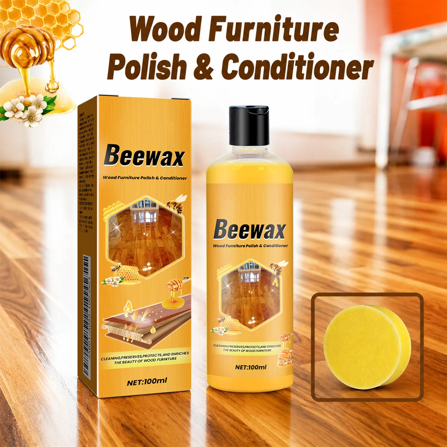 Beeswax Wood Floor Cleaner and Furniture Polish Natural Wax Oil for Hardwood Restorer Cleaning Dust Prevention and Instant Brightening Shine Care-100ML