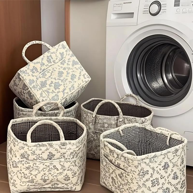 【Free Ship】Car Storage Basket with Handle,Foldable Washable Organizer&Multi-Purpose Fabric Bin for Office Supplies,Home Decor|Farmhouse Floral Design Cute Organizer Reusable Grocery ShoppingBags toybox clothes book,Luggage Accessories Valentine's Day gift