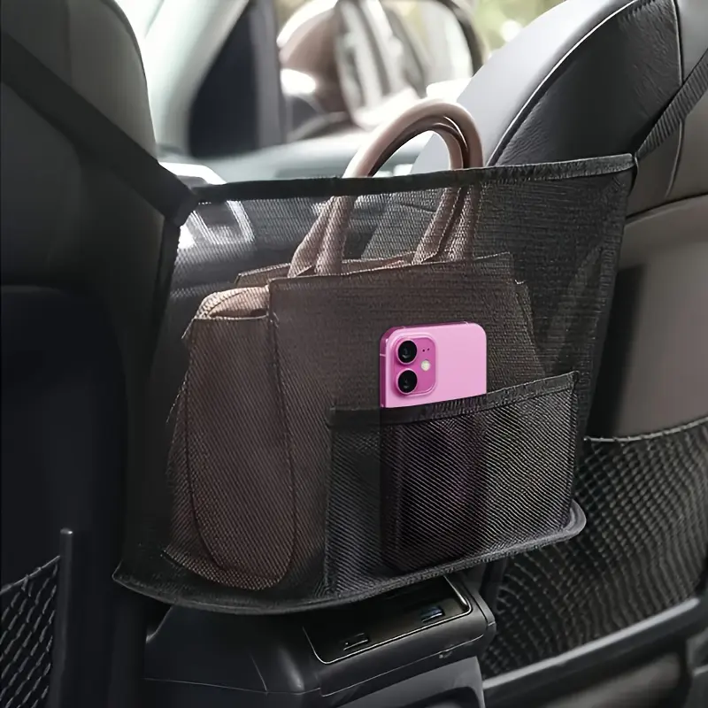 Front seat car storage box with PE board; 2-layer car storage bag, suitable for handbags and tablet computers; universal design for sedans, SUVs and trucks; anti-slip magic tape design; large-capacity seat gap storage box; Car Accessories