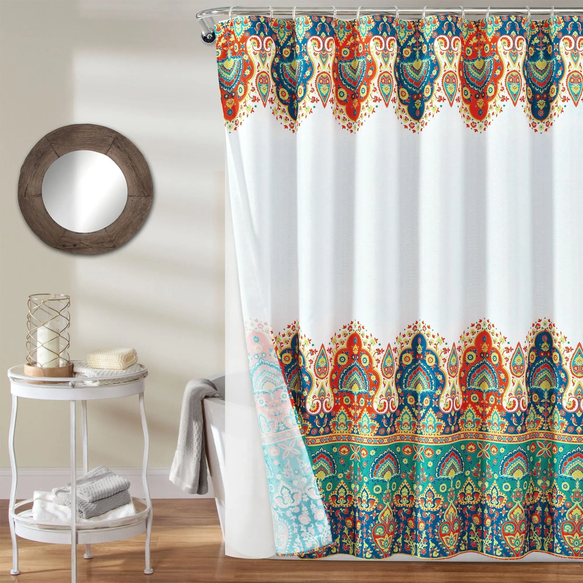 Lush Decor 14-Piece Bohemian Meadow Bathroom Decor Set - 72x72" Colorful Light Microfiber Shower Curtain, Waterproof PEVA Liner, Plastic Iron Boho Bathroom Accessories (Home Supplies)