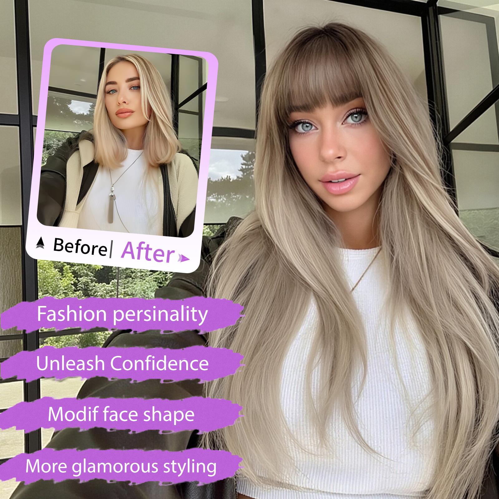 [ AISI HAIR ]Long Ombre Light Blonde Wig for Women,4x4 Realistic Scalp, Free Parting,Layered Hairstyle Synthetic Heat Resistant for Daily Party Use 26 inch